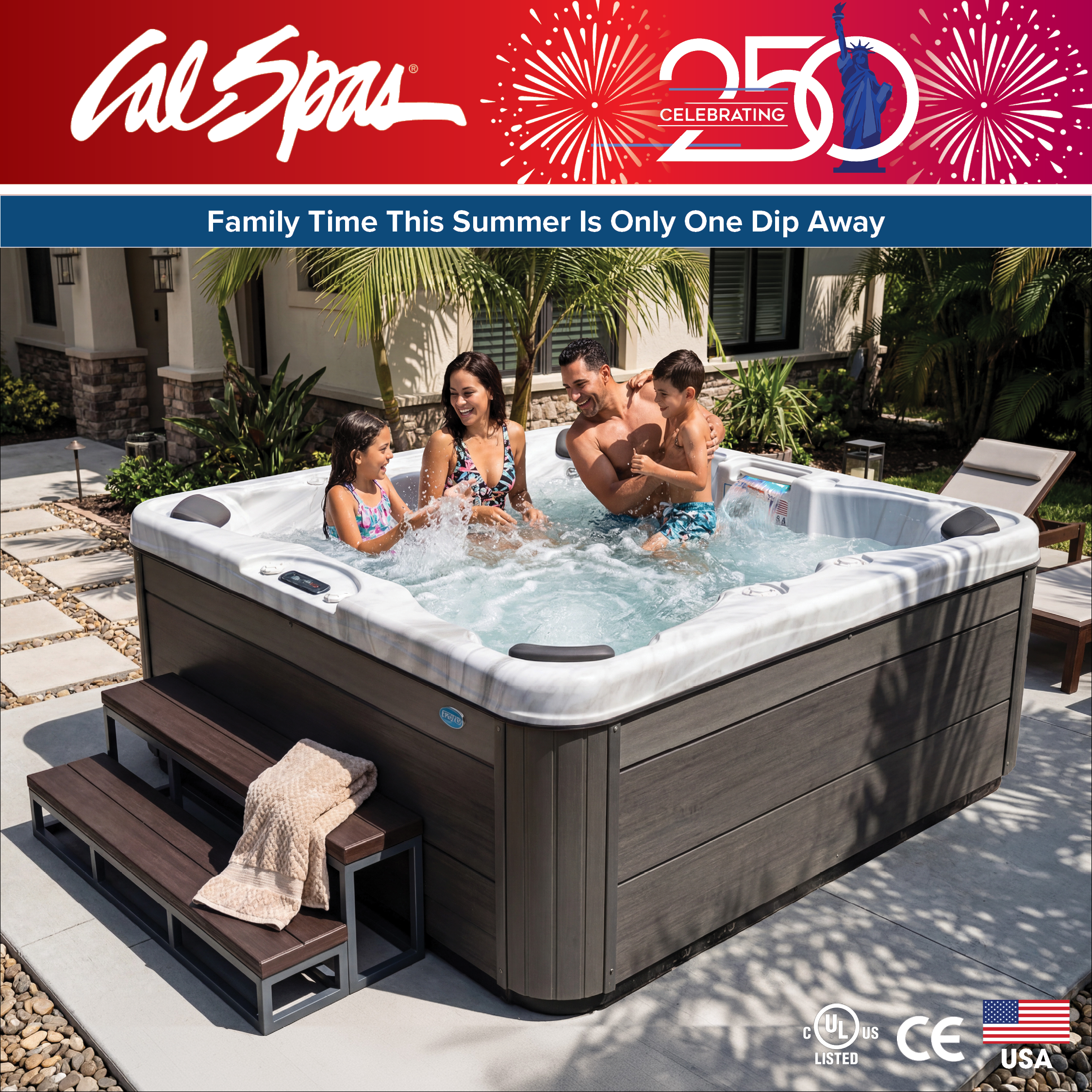 Calspas hot tub being used in a family setting - Jefferson